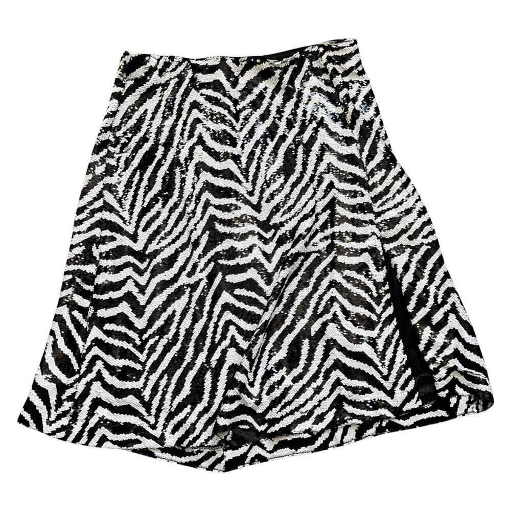 Novella Sequin Black White Zebra Animal Print A-Line Midi Skirt Plus size 22